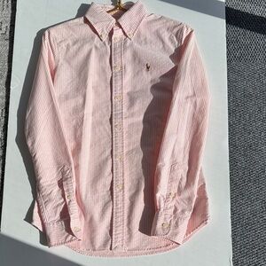Ralph Lauren Women's Custom Fit Pink & White Striped Blouse. 💯 Cotton